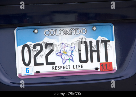 Colorado Respekt Leben Fahrzeug Nummernschild Staat usa Stockfoto