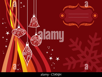 Weihnachten Saison Abbildung mit Sternen, Kugeln und Wellen auf rotem Grund. Stockfoto