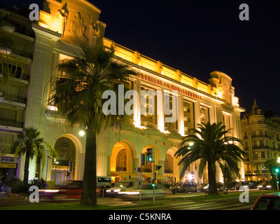 Das Casino, Palais De La Mediterranée, äußere in der Nacht, Nizza, Frankreich Stockfoto