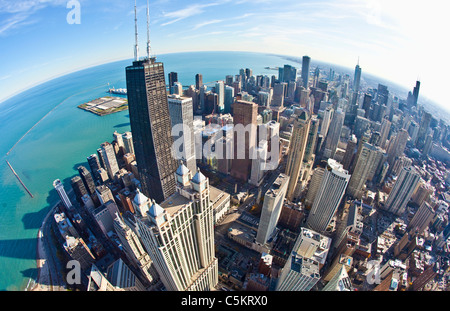 Chicago, die Antenne in der Nähe von Hancock Tower mit Blick auf Fisheye und Lake Michigan Stockfoto