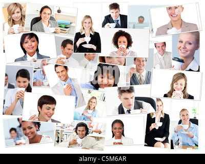 Collage von Menschen, die Kaffee trinken Stockfoto