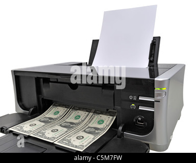 US-Dollarnoten und Drucker Stockfoto