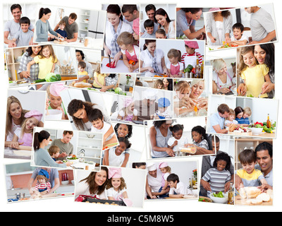 Collage der Erwachsenen mit ihren Kindern Kochen Stockfoto