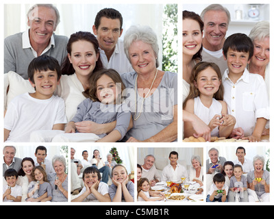 Collage einer ganzen Familie genießen Momente gemeinsam zu Hause Stockfoto