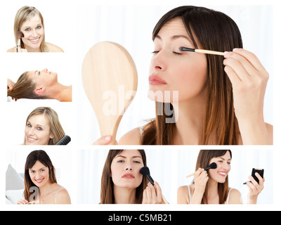 Collage von schönen Frauen Make-up anziehen Stockfoto