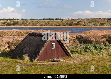 Alte Fischerhütte in Nymindegab Ringkøbing Fjord, Jütland, Dänemark Stockfoto