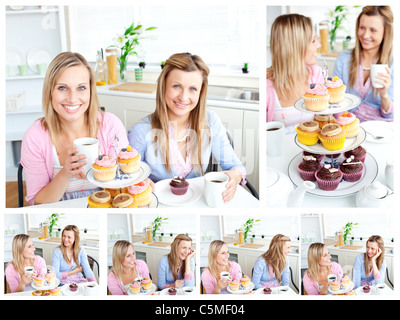 Junge schöne Frauen, die bereit für einen snack Stockfoto