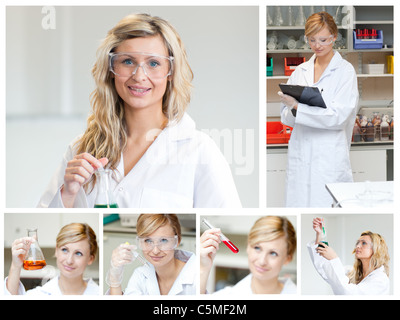 Collage aus eine Wissenschaftlerin Experimente Stockfoto