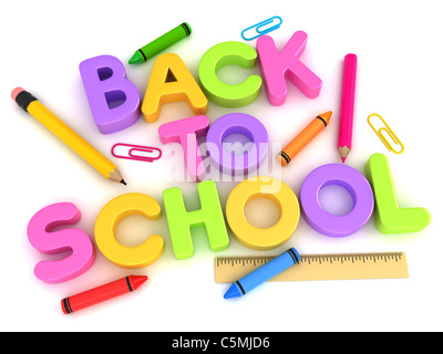 3D Darstellung der Buchstaben bilden die Worte wieder in die Schule Stockfoto