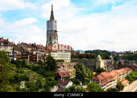 Bern, die Hauptstadt der Schweiz. Panorama mit Kathedrale. Stockfoto