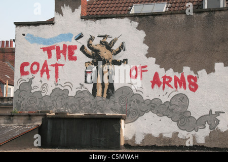 "Wappen" Graffiti von Nick Walker an der Seite Vicenzos Pizza am Park Street, Bristol, England. Stockfoto