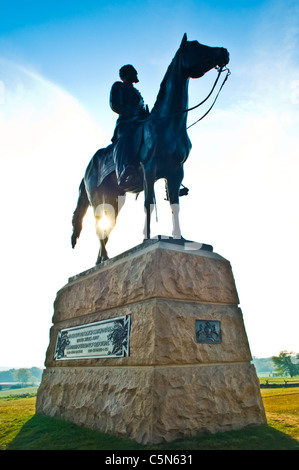 Major General George Meade. Cemetery Ridge. Sonnenaufgang mit Sunstar. Gettysburg National Military Park, PA. USA Stockfoto