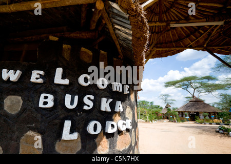 Buska Lodge Hotel und Restaurant in der Nähe von Turmi am unteren Omo-Tal, Südliches Äthiopien, Afrika. Stockfoto