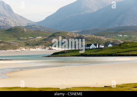 Traigh Uige und das Dorf Crowlista an der Westküste von der Isle of Lewis auf den äußeren Hebriden. Stockfoto