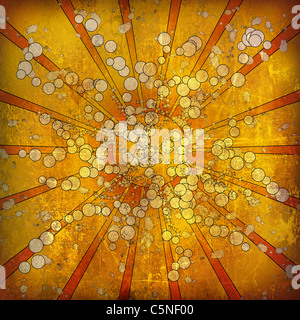 Glänzende Grunge Hintergrund. Retro-Sonne im Cartoon-Stil Stockfoto