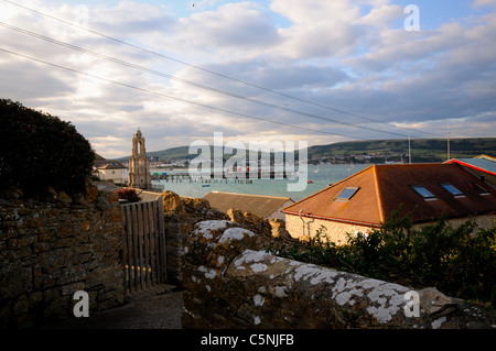 Waverley Raddampfer angedockt am Swanage Pier, Dorset, England. Stockfoto