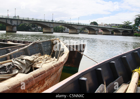 Brücke bestehende durch Jahrhunderte, Pont-la-Ville-Noire, in Mahebourg Fischerdorf in Mauritius, tropische Insel, Stockfoto