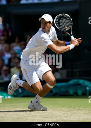 Novak Djokovic (SRB) in Aktion während der Wimbledon Tennis-Meisterschaften 2011 Stockfoto