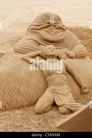 Star Wars Sand Skulptur am Strand in Spanien Stockfoto