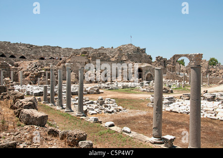 Aspendos wichtige Stadt im Staat Pamphylien römische Kontrolle in 190 v. Chr. , Anatolien Türkei römischen Kaiser Marcus Aurelius 161 - 80 n. Chr. Stockfoto