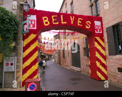 Belves Stadt. Dordogne-Frankreich. Lebendige mittelalterliche Stadt. Stockfoto