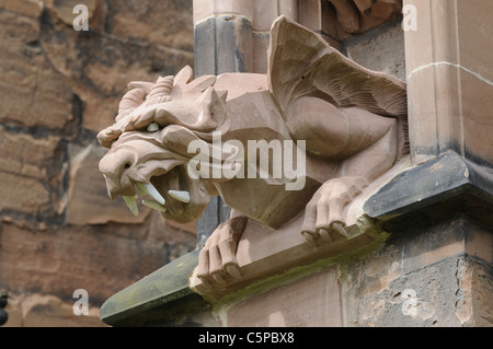 Geschnitzte Wasserspeier eines Löwen auf der Südseite der Lady Chapel der Lichfield Kathedrale Staffordshire England Stockfoto