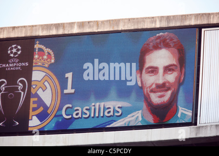 Das Bild von Iker Casillas auf der elektronischen Anzeigetafel Stockfoto