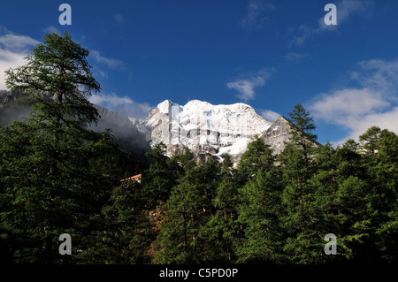 Blick auf Xiannairi (Chenresig), einer der drei Heiligen Berge. Daocheng-Yading Nature Reserve, Sichuan, China. Stockfoto