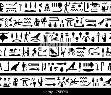 Ägyptische Hieroglyphen nahtlose Muster. Stockfoto