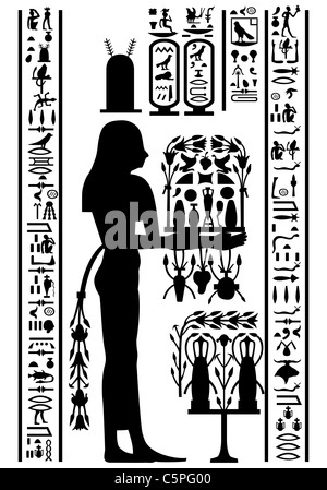 Ägyptische Hieroglyphen und unter freiem Himmel. Vektor-Illustration. Stockfoto