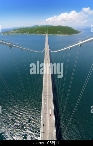 Top über Akashi Kaikyo Brücke in Kobe, Japan. Stockfoto