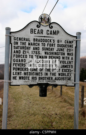 BÄREN CAMP. General Braddock 6. Camp auf dem Marsch nach Fort Duquesne, Samstag und Sonntag, 20. Juni und 21., 1755. Stockfoto