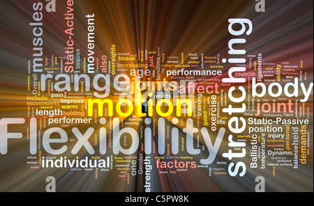 Hintergrund-Konzept Wordcloud Illustration des glühenden Lichts Flexibilität Stockfoto