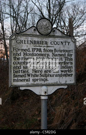 GREENBRIER COUNTY-aus Botetourt & Montgomery. Dieser Gemeinde hatten viele Festungen Pionier & sah viele indische Schlachten Stockfoto