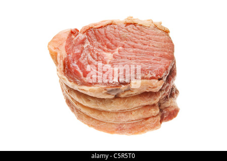 Gelenk des rohes Rindfleisch, isoliert auf weiss Stockfoto