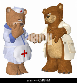 Abbildung eines Krankenschwester Bären bezaubert durch Arzt Bär Stockfoto