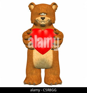 Abbildung eines traurige Bären hält ein Herz Stockfoto