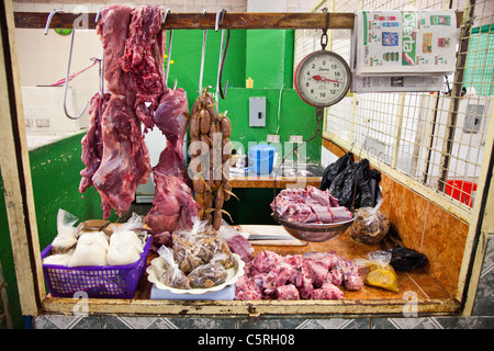 Schweinefleisch, Markt in Chaltenango, Chaltenango Abteilung, El Salvador Stockfoto