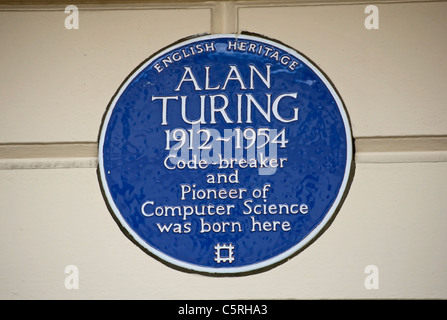 Englisches Erbe blaue Plakette Kennzeichnung der Geburtsort der Mathematiker, Codebreaker und Computerpionier Alan turing Stockfoto