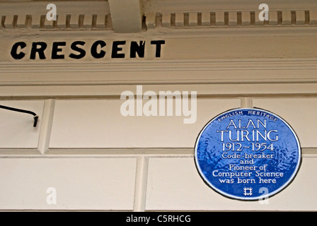 Englisches Erbe blaue Plakette Kennzeichnung der Geburtsort der Mathematiker, Codebreaker und Computerpionier Alan turing Stockfoto