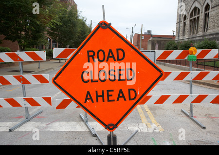 Straße gesperrt vor orange Diamanten Roadsign Nashville Tennessee USA Stockfoto