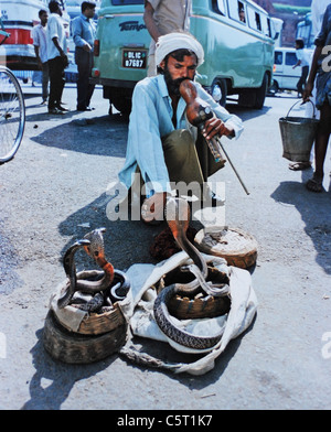 Schlangenbeschwörer durch das Rote Fort in Delhi Indien Stockfoto