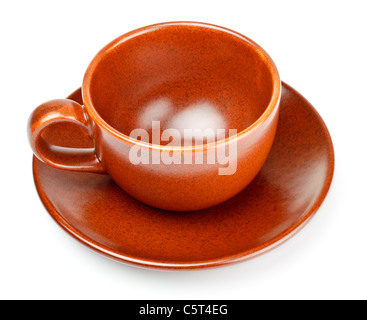 Kaffee-Tasse und Untertasse isoliert auf weiss Stockfoto