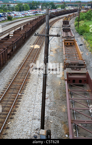 leeren Güterwagen auf Gleisen in der Innenstadt von Nashville Tennessee USA Stockfoto