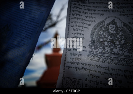 Gebetsfahnen an die buddhistische Stupa in Sedona, Arizona Stockfoto