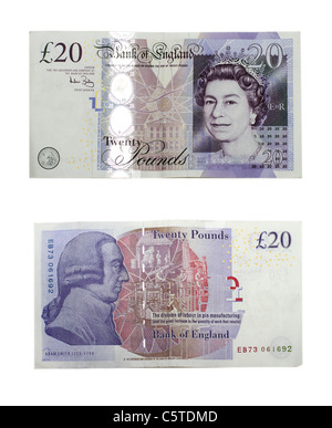 Vorder- und Rückseite der britischen 20-Pfund-Note Stockfoto