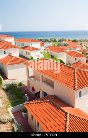 Ein Feriendorf am Skala Eresou auf Lesbos, Griechenland. Stockfoto