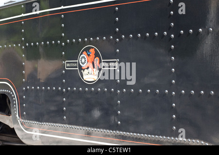 British Railways Logo auf einer Dampf-Zug-Ausschreibung Stockfoto