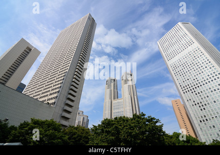 Stadtbild von Regierungsgebäuden in Shunjuku, Tokio, Japan, einschließlich das Tokyo Metropolitan Government Building. Stockfoto