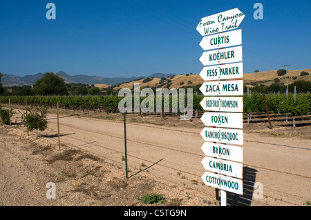 Foxen Canyon Weinlehrpfad Zeichen Stockfoto